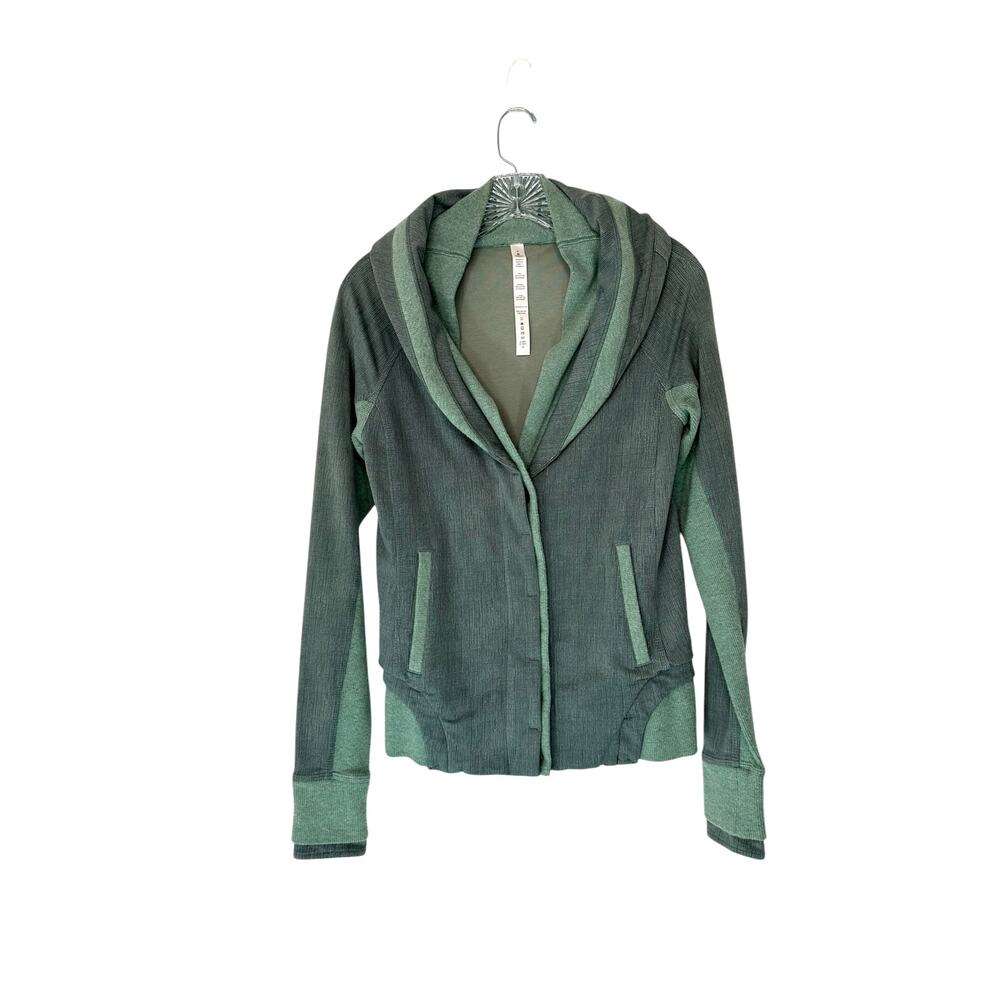 Lululemon Back‎ To Class Textured Green Button Down Double Collar Jacket Size 4
